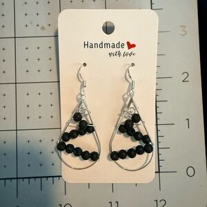 Sterling Silver and Black Lava Rock Bead Earrings